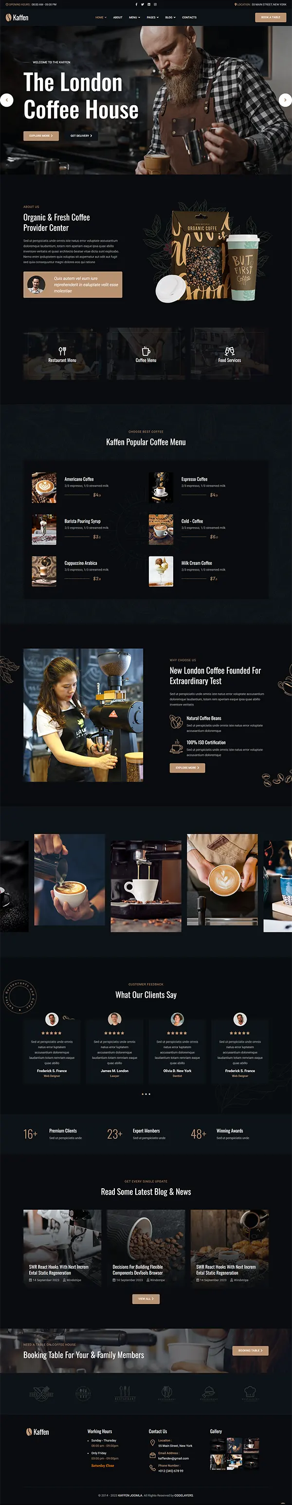 Kaffen - Joomla 6 Restaurant Template | Coffee Shop